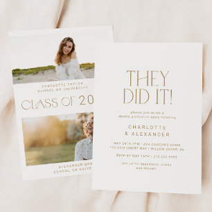 Convites Dourada Festa de formatura dupla de fotos moderna