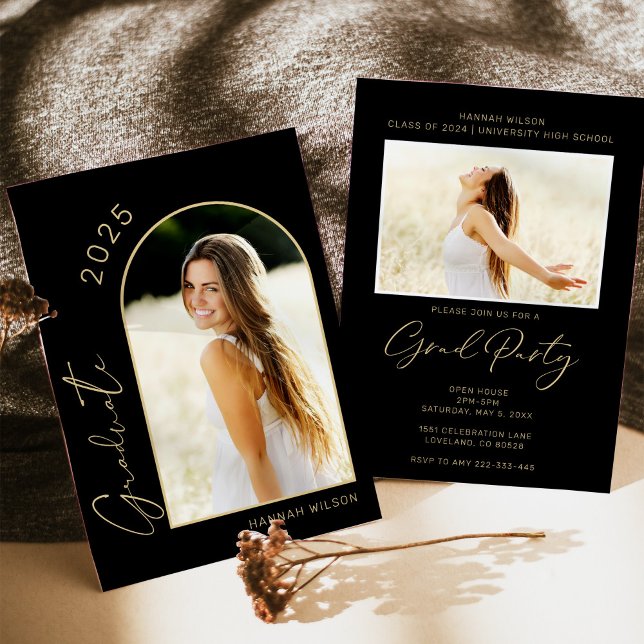 Convites Dourada Festa de formatura Negra Moderna (Criador carregado)