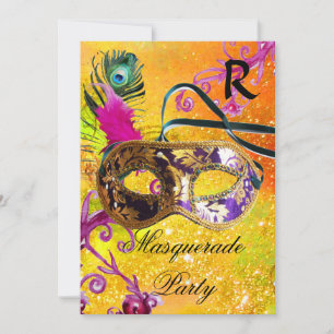 Convites DOURADA Festa de MÁSCARA DE PENA DE MÁSCARA DE MÁS