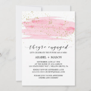 Convites Dourada Festa de noivado  e cor-de-água rosa