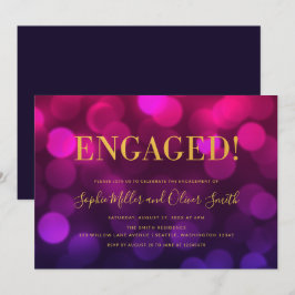 Convites Dourada Festa de noivado máx. magenta vibrante