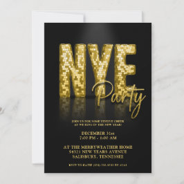 Convites Dourada festa de Véspera de ano novo com brilho no
