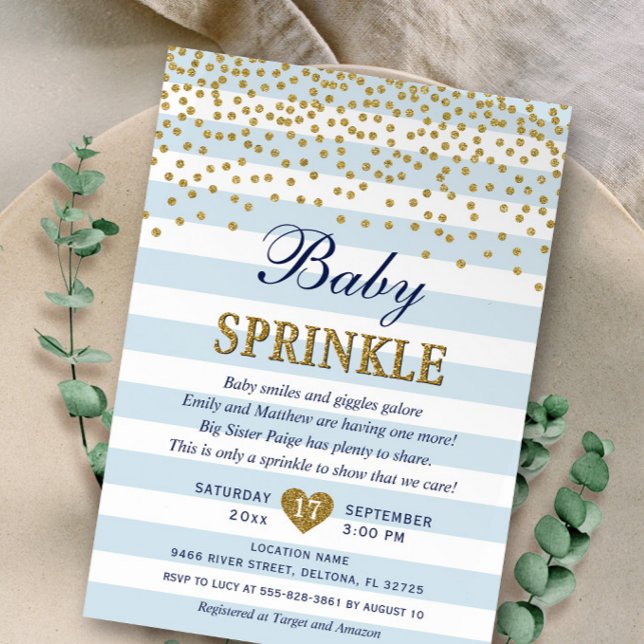 Convites Dourada fina azul clara Confetti Baby Boy Sprinkle (Criador carregado)