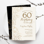 Convites Dourada Floral 60ª Festa de aniversário Preta<br><div class="desc">Convite de aniversário Dourado Floral 60º preto. Design minimalista moderno com desenhos botânicos em destaque e letra de script de tipografia. Simples trendy convida cartão perfeito para uma festa de na moda. Pode ser personalizado para qualquer idade. Impressos convites Zazzle ou modelo de impressão digital instantânea para download.</div>