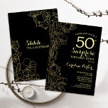 Convites Dourada Floral Black Surprise 50ª Festa de anivers<br><div class="desc">Floral Dourado Black Surprise 50º Convite de aniversário. Design minimalista moderno com sotaques botânicos e letra de escrita tipográfica. Simples cartão de convite floral perfeito para uma festa surpresa na moda. Pode ser personalizado para qualquer idade.</div>