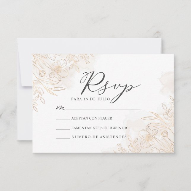 Convites Dourada Floral deixa Nuestra Boda Wedda RSVP (Frente)