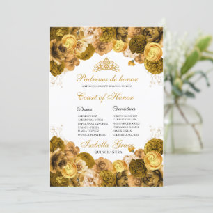 Convites Dourada Floral Quinceanera Court of Honor