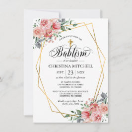 Convites Dourada Floral Rosa Rosa, Cinzenta, Criança do Bat