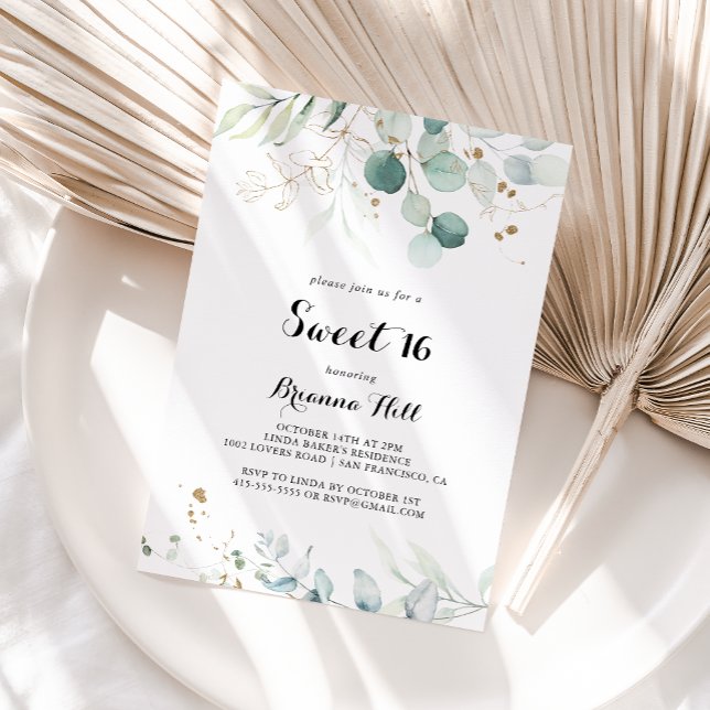 Convites Dourada Floral Sweet 16 Festa de aniversário rusti (Criador carregado)