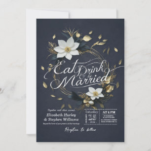Convites Dourada Floral Wreath EAT Drink e Casamento