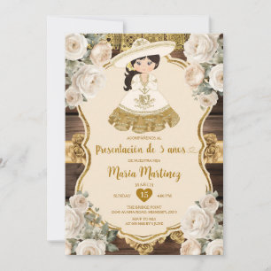 Convites Dourada Flores Brancas Apresentação De Tres Años