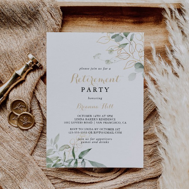 Convites Dourada Foliografia Verde Festa de Aposentação da  (Criador carregado)