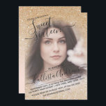Convites Dourada Foto brilhante brilhante cor-de-rosa doce<br><div class="desc">Este elegante, feminino e doce convite de aniversário de 16 fotos é perfeito para a adolescente da moda e na moda. Representa um brilho brilhante dourado esmaecido e um gradiente rosa cor-de-rosa esfarelado com uma configuração personalizada de tipografia cursiva de scripts. É um toque glamouroso, feminino, simples e único numa...</div>