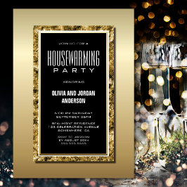 Convites Dourada Frame Black Housearming Party