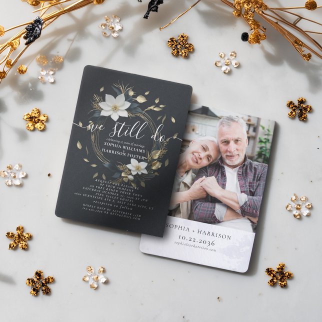 Convites Dourada Frota Floral Ainda Fazemos Vow Renewment F (Criador carregado)