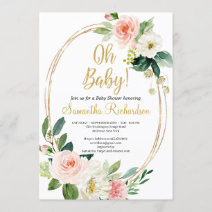 Convites Dourada geométrica ANd Greenery Foliage Boho Baby