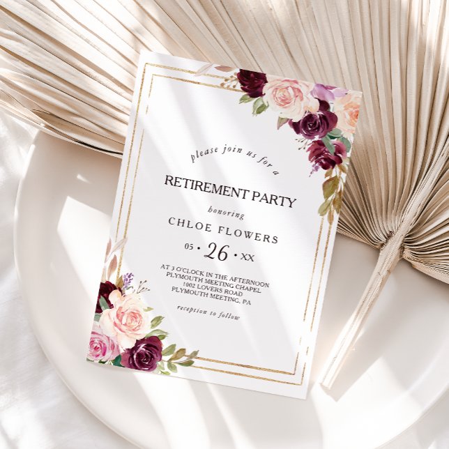 Convites Dourada Geométrica Burgundy - Festa de Reforma Flo (Criador carregado)