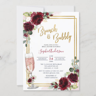 Convites Dourada Geométrica Burgundy Floral Brunand Bubble