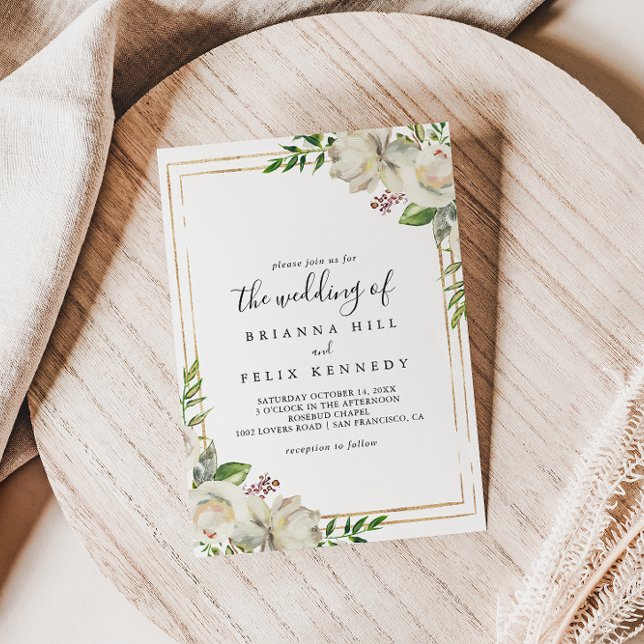 Convites Dourada Geométrica Peony Floral O Casamento De (Criador carregado)