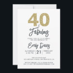 Convites Dourada Glitter 40 e Fabulosa | aniversário de 40<br><div class="desc">Um convite para fotos chique, elegante e aniversário de 40 anos que você pode personalizar e enviar para a sua festa da quadragésima festa de aniversário. As palavras "40 e Fabuloso" em brilho preto e dourado são definidas por caligrafia elegante e tipografia moderna. Desenvolvido exclusivamente para você pelo Happy Dolphin...</div>