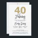 Convites Dourada Glitter 40 e Fabulosa | aniversário de 40<br><div class="desc">Um convite para fotos chique, elegante e aniversário de 40 anos que você pode personalizar e enviar para a sua festa da quadragésima festa de aniversário. As palavras "40 e Fabuloso" em brilho preto e dourado são definidas por caligrafia elegante e tipografia moderna. Desenvolvido exclusivamente para você pelo Happy Dolphin...</div>