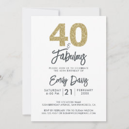 Convites Dourada Glitter 40 e Fabulosa | aniversário de 40