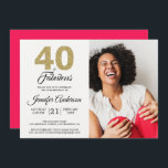 Convites Dourada Glitter 40 Fabuloso Aniversário Diva Foto<br><div class="desc">Na moda, elegante convite a aniversário de 40 anos, apresenta as palavras "40 e Fabuloso" em cintilação dourada e caligrafia negra e tipografia moderna. Basta adicionar seus próprios detalhes pessoais e sua foto favorita. A parte traseira da placa está em uma cor rosa clara diva (você pode alterar a cor...</div>