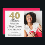 Convites Dourada Glitter 40 Fabuloso Aniversário Diva Foto<br><div class="desc">Na moda, elegante convite a aniversário de 40 anos, apresenta as palavras "40 e Fabuloso" em cintilação dourada e caligrafia negra e tipografia moderna. Basta adicionar seus próprios detalhes pessoais e sua foto favorita. A parte traseira da placa está em uma cor rosa clara diva (você pode alterar a cor...</div>