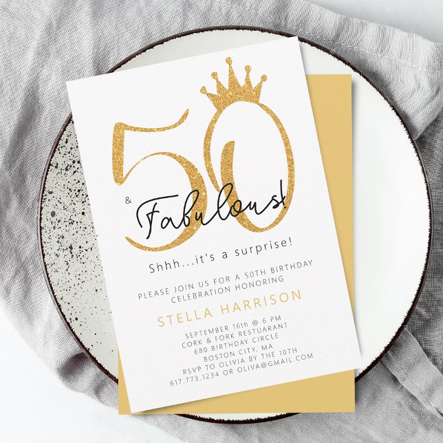 Convites Dourada Glitter 50th e Festa de aniversário fabulo (Gold Glitter 50th and Fabulous Birthday Party Invitation)
