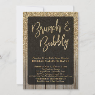 Convites Dourada Glitter Barn Wood Brunch e Bubble