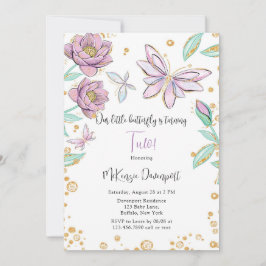 Convites Dourada Glitter Borboleta Flor Festa de aniversári