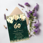 Convites Dourada Glitter Confetti Balões Verdes 60º Anivers<br><div class="desc">Um confete moderno,  chic e glamouroso,  e balões sobre um fundo verde.</div>