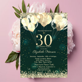 Convites Dourada Glitter Confetti Balões Verdes aniversário