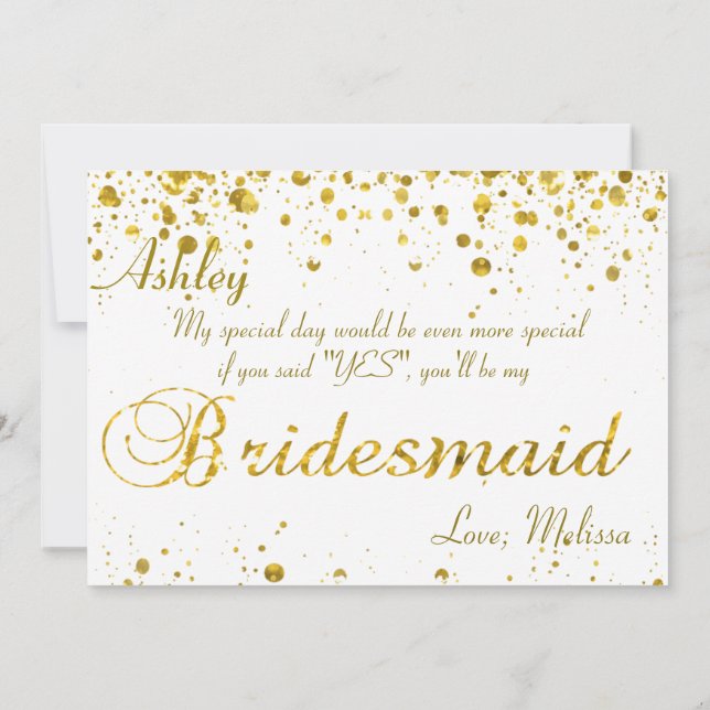 Convites Dourada Glitter Confetti | Be My Bridesmaid (Verso)