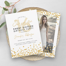 Convites Dourada Glitter Confetti Foto Surpresa Sweet 16