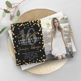 Convites Dourada Glitter Confetti Foto Surpresa Sweet 16