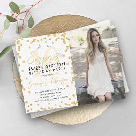 Convites Dourada Glitter Confetti Foto Surpresa Sweet 16