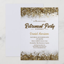 Convites Dourada Glitter Confetti Retirement Party 2024