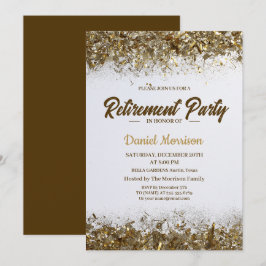 Convites Dourada Glitter Confetti Retirement Party 2024
