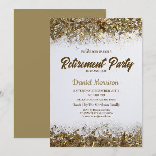 Convites Dourada Glitter Confetti Retirement Party 2024