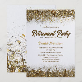 Convites Dourada Glitter Confetti Retirement Party 2024