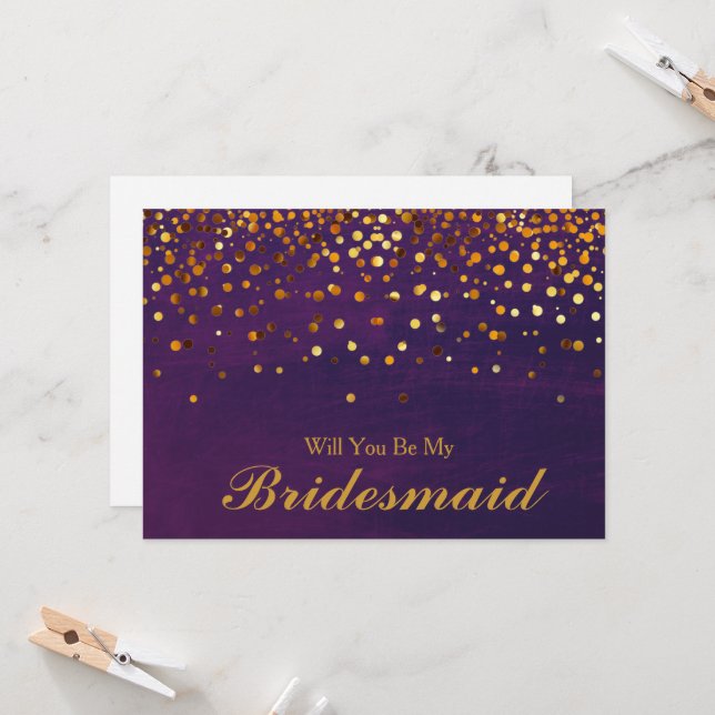 Convites Dourada Glitter Confetti será minha dama de Brides (Frente/Verso In Situ)