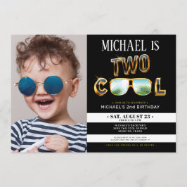 Convites Dourada Glitter - Duas fotos legal de aniversário