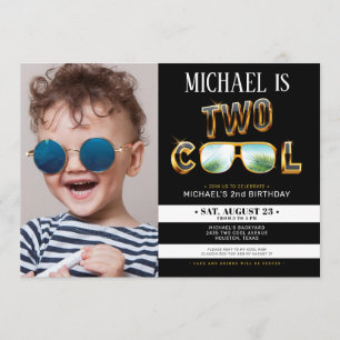 Convites Dourada Glitter - Duas fotos legal de aniversário