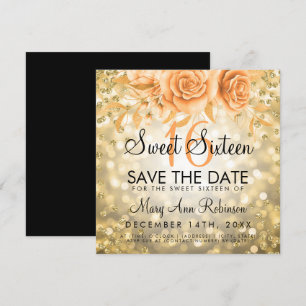 Convites Dourada Glitter Floral Sweet 16 Salvar A Data