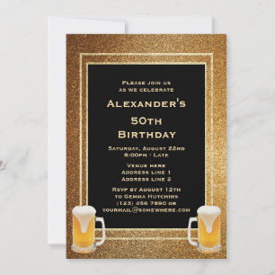 Convites Dourada Glitter Frame & Beer