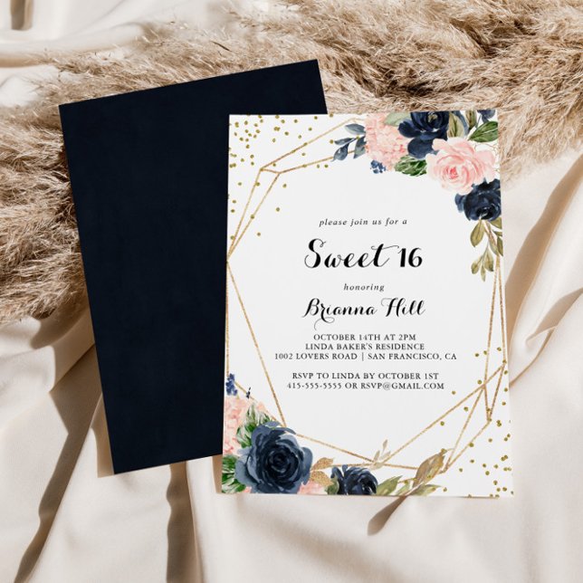 Convites Dourada Glitter Geométrico Doce 16 Festa de aniver (Criador carregado)