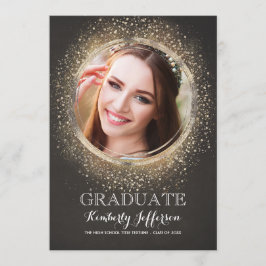 Convites Dourada Glitter Glamor Foto de Graduação Moderna