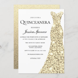 Convites Dourada Glitter Glitter Quinceanera Convide
