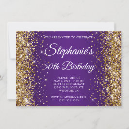 Convites Dourada Glitter Royal Purple Monograma 50º Anivers
